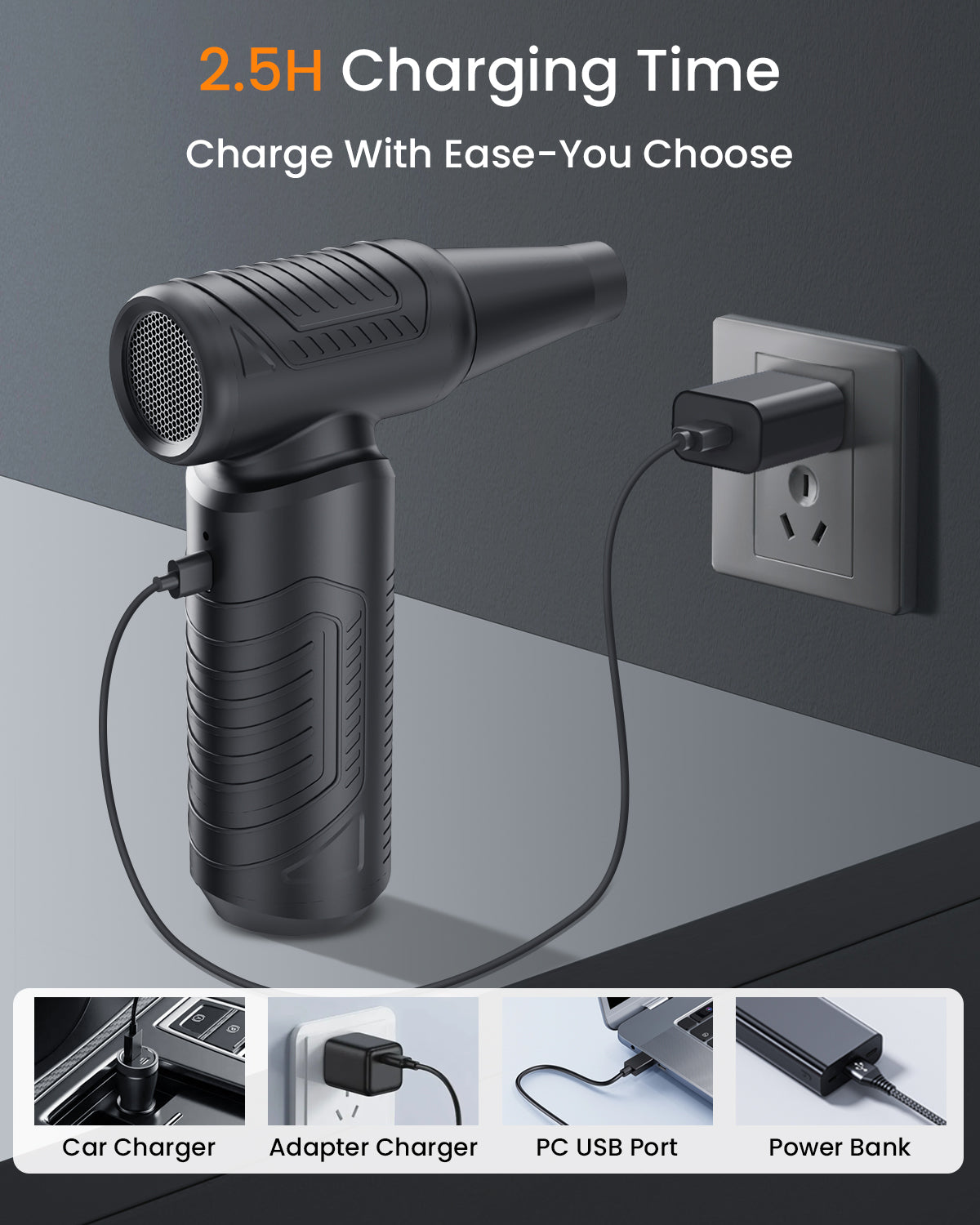 200,000 RPM Electric Compressed Air Duster, 3 Gear Adjustable, 9,000mAh, for Computer/Office/Home/Car