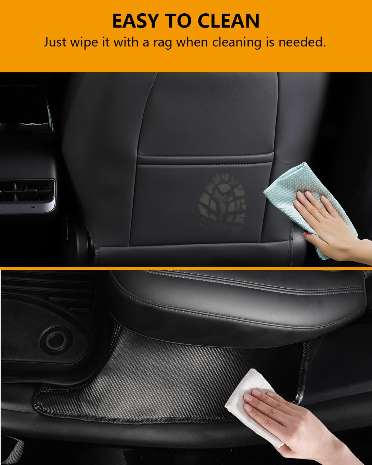 Tesla Model Y Leather Seat Back Protector, Kick Mats w/ Pocket, Waterproof Rear Door Sill, 2 Sets
