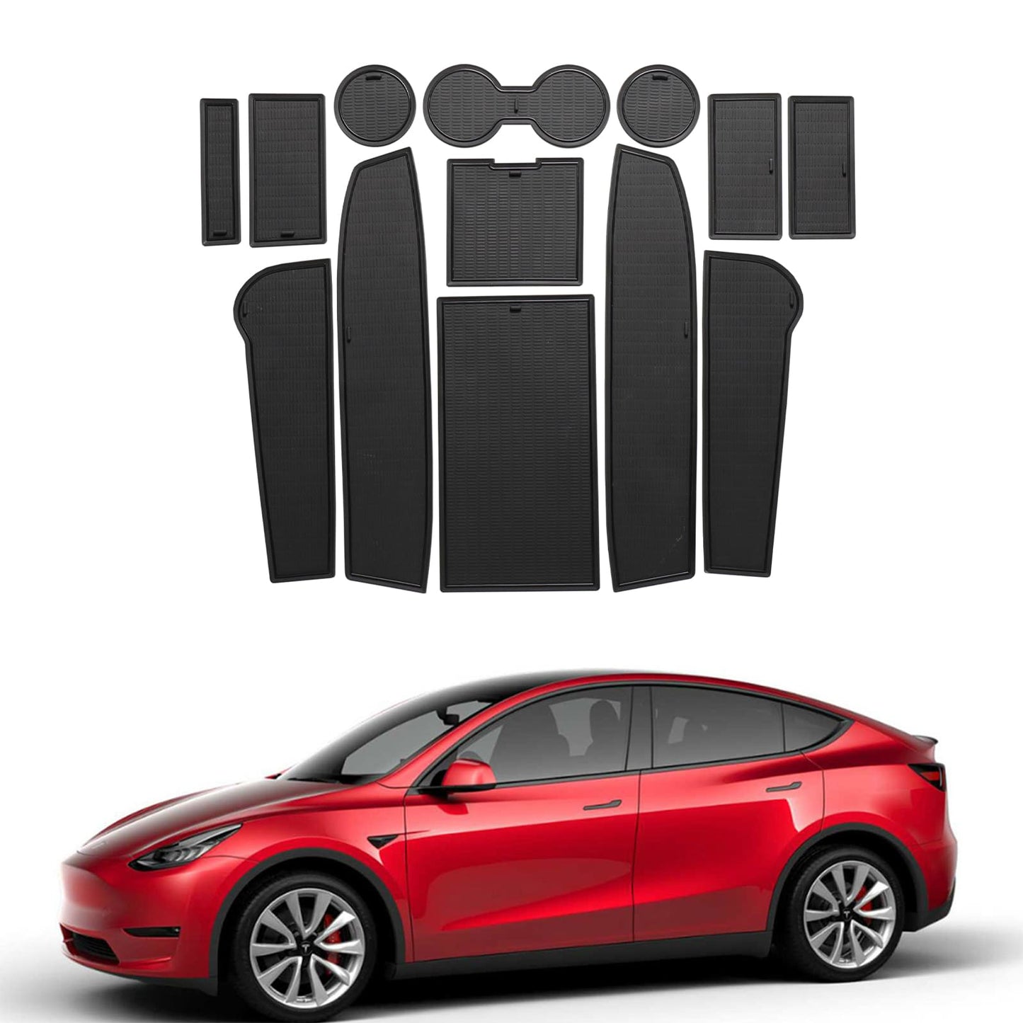 Tesla Model Y Cup Holder Mat, BANKKY 9PCS Door & Console Liners, 2020-2024, Waterproof Set
