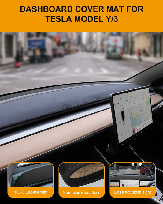 Tesla Model 3/Y Dashboard Flannel Cover, Compatible 2016 - 2024, Black Interior Decor