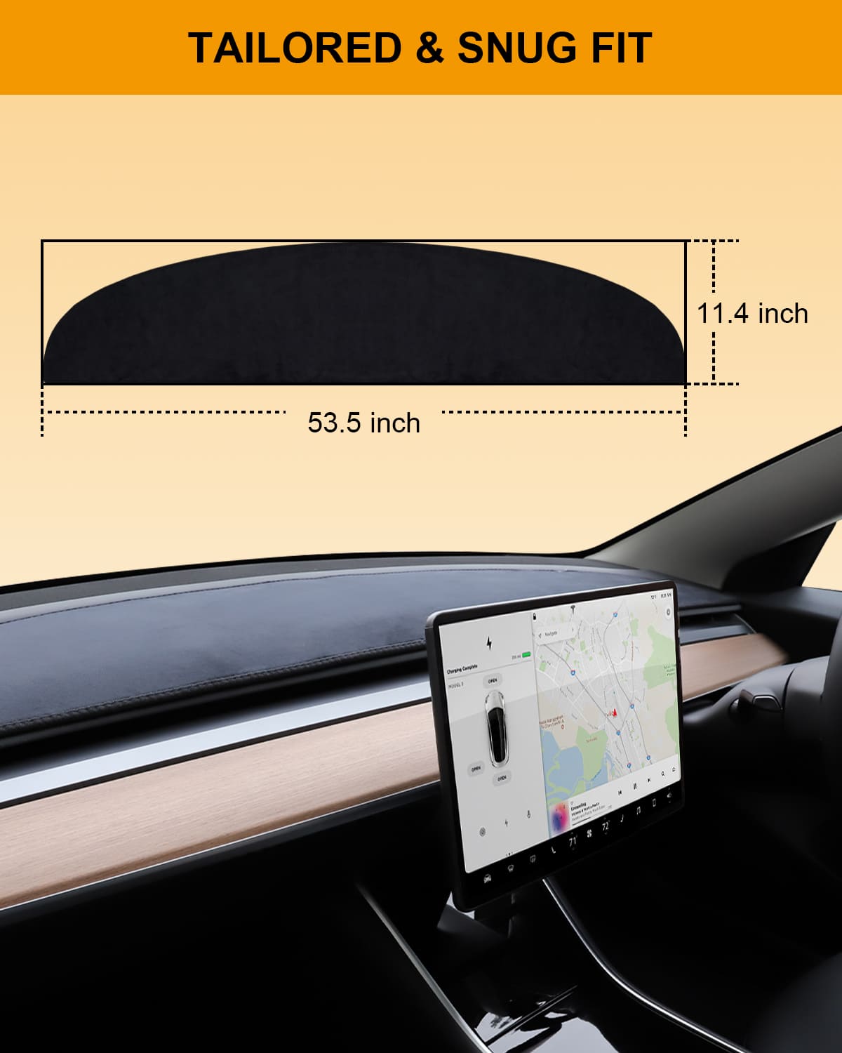 Tesla Model 3/Y Dashboard Flannel Cover, Compatible 2016 - 2024, Black Interior Decor