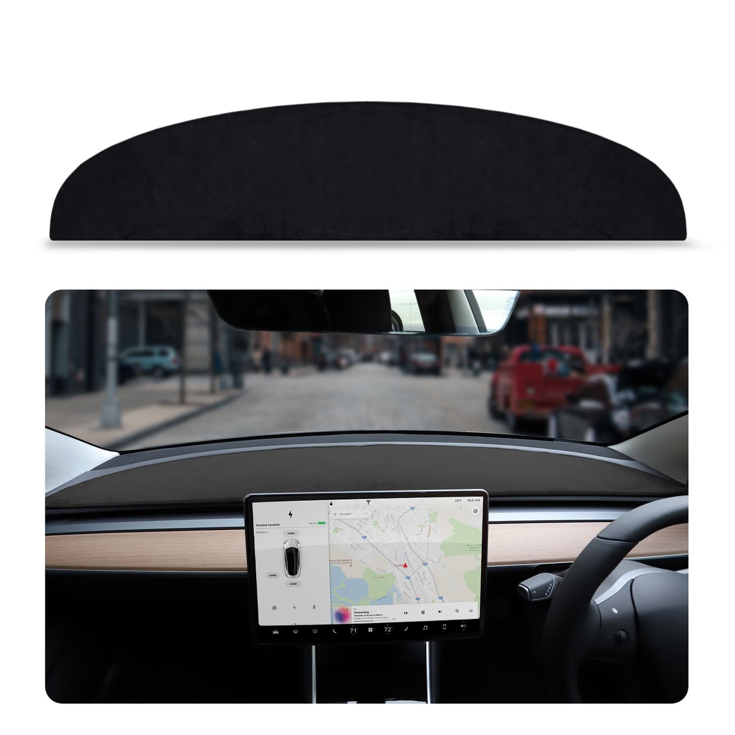 Tesla Model 3/Y Dashboard Flannel Cover, Compatible 2016 - 2024, Black Interior Decor