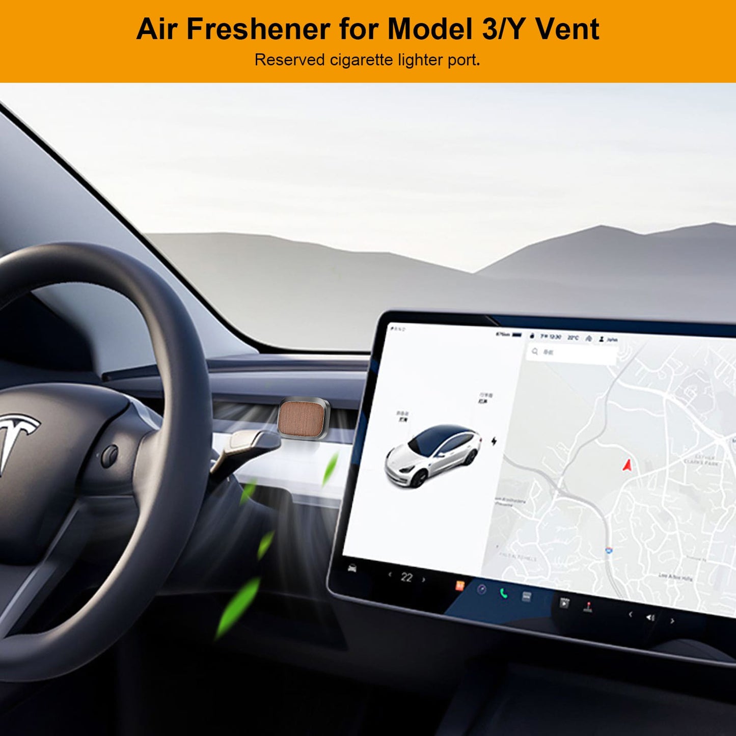 Tesla Model 3/Y Air Freshener Adapter, 3 Scents (Lemon/Sea/Cologne), Light Wood