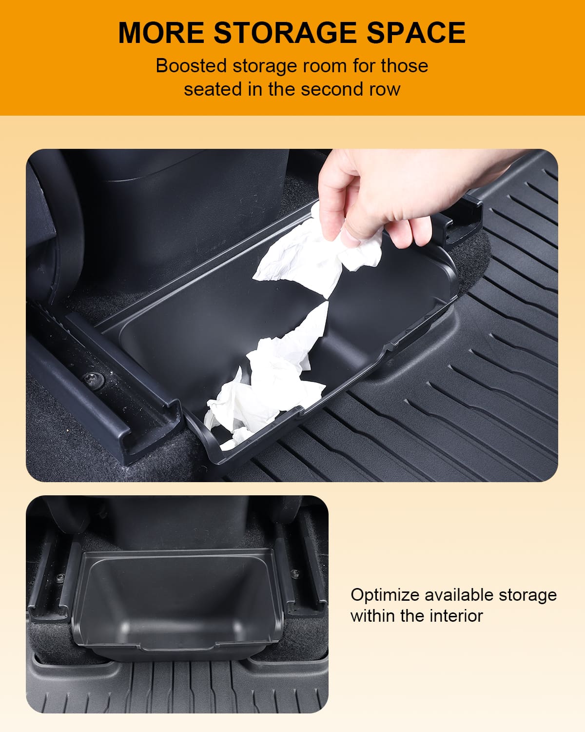 Tesla Model Y Rear Console Organizer, TPE Box, Anti-Slip Lid, 2020 - 2024