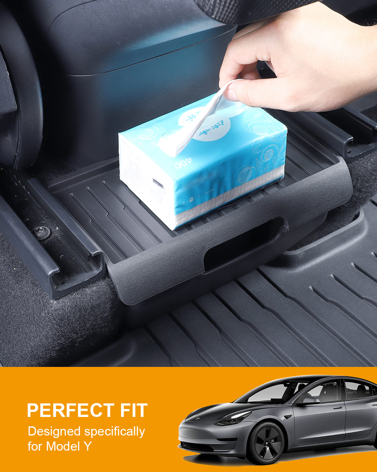 Tesla Model Y Rear Console Organizer, TPE Box, Anti-Slip Lid, 2020 - 2024