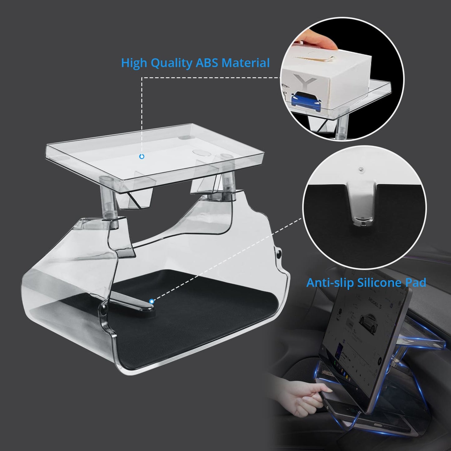 Tesla Model 3 2024 Console Tray, Magnetic Under - Screen Box, Tissue Holder, Easy Install