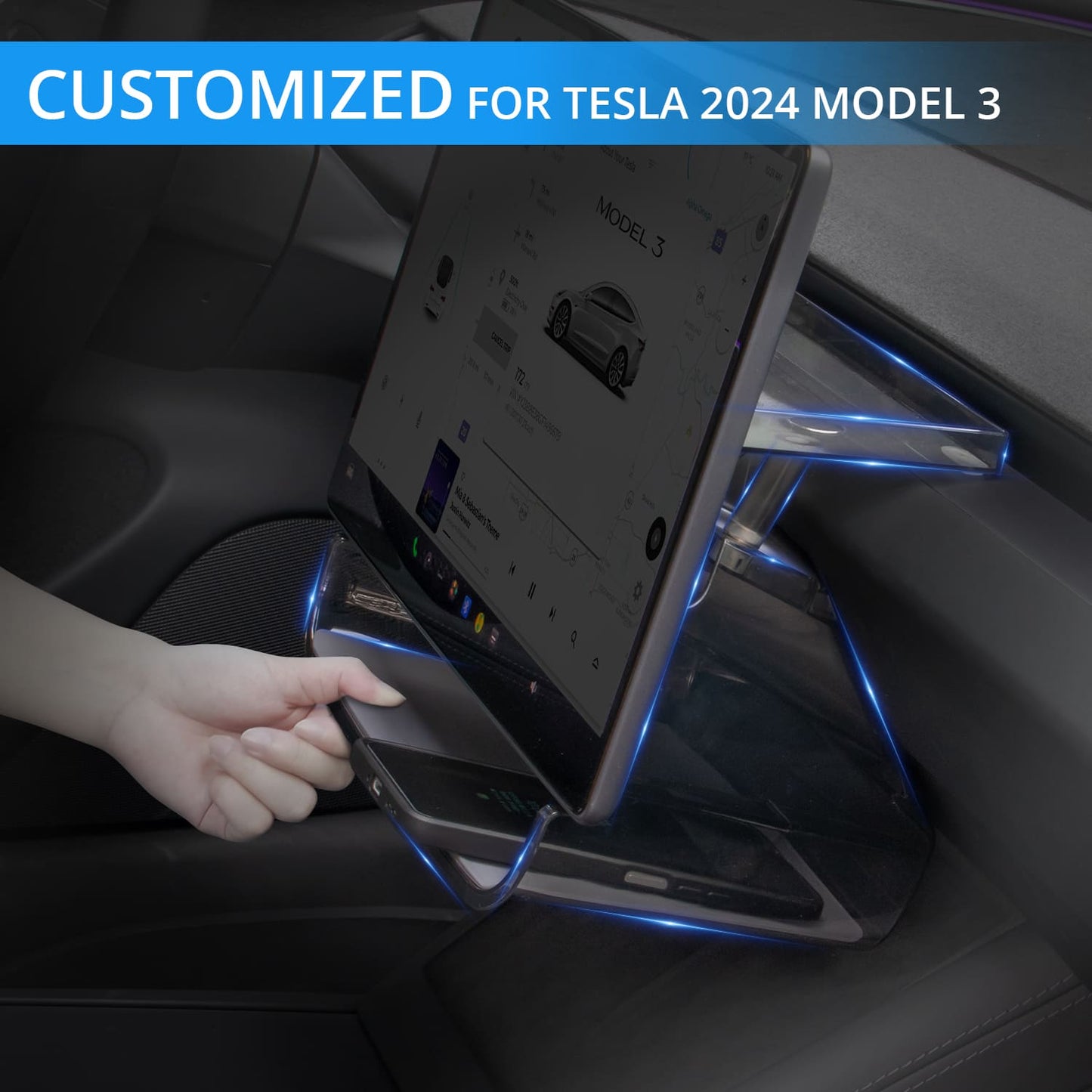 Tesla Model 3 2024 Console Tray, Magnetic Under - Screen Box, Tissue Holder, Easy Install
