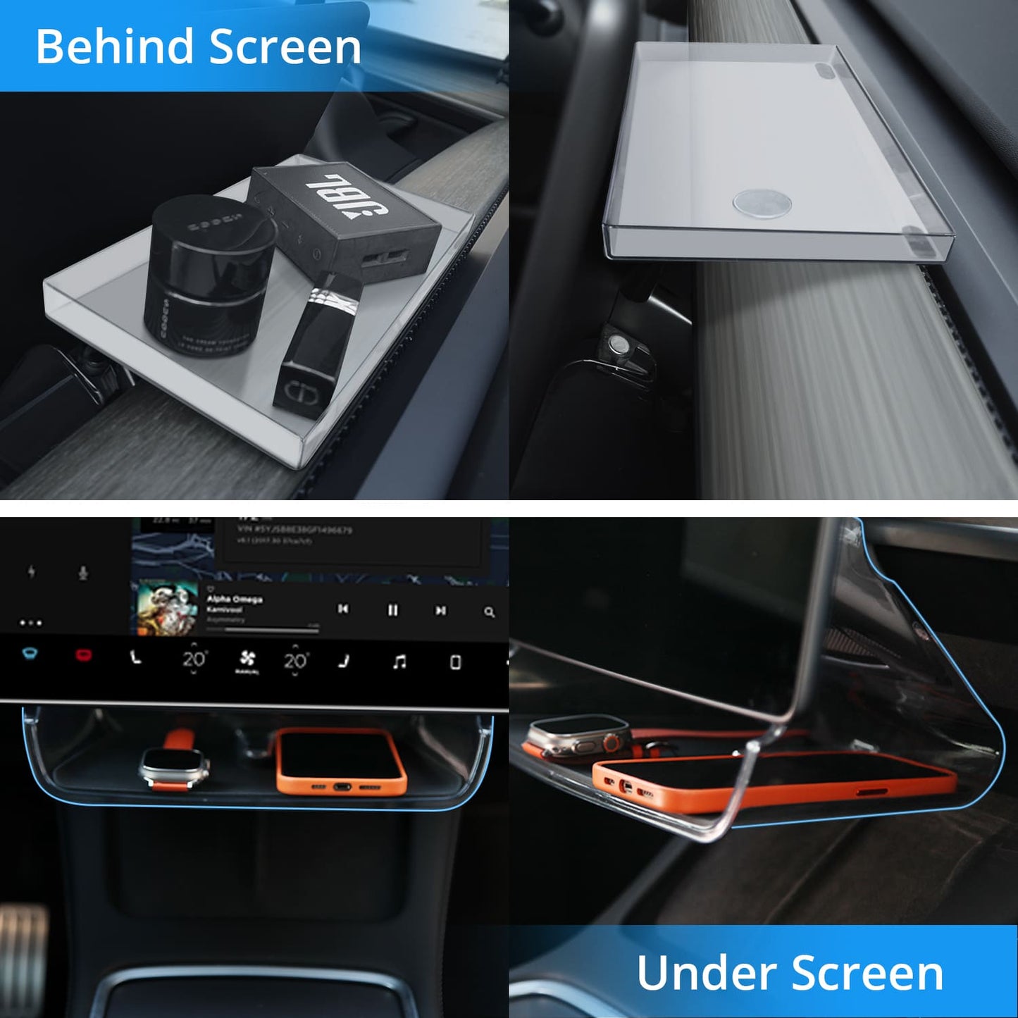 Tesla Model 3 2024 Console Tray, Magnetic Under - Screen Box, Tissue Holder, Easy Install