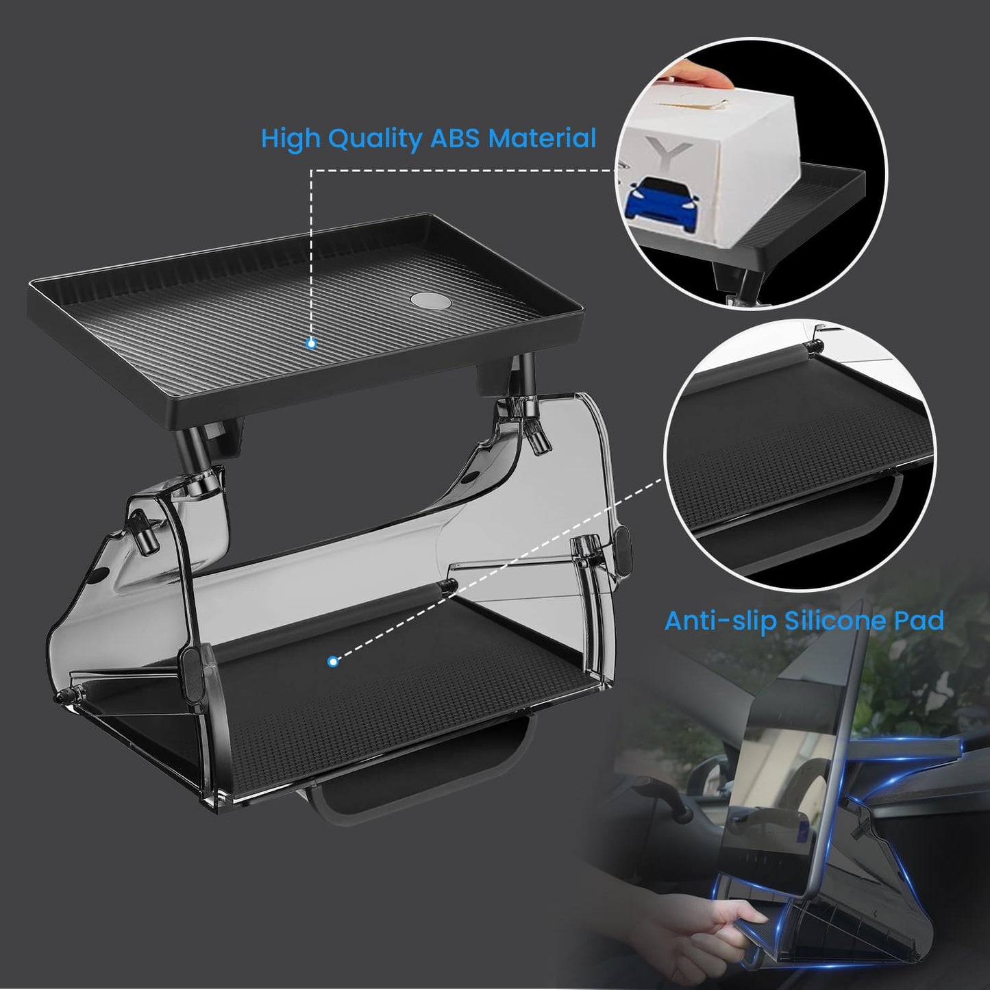Tesla Model Y/3 Console Tray, Mag Under-Screen Box, Dash Tissue Holder, Easy Install