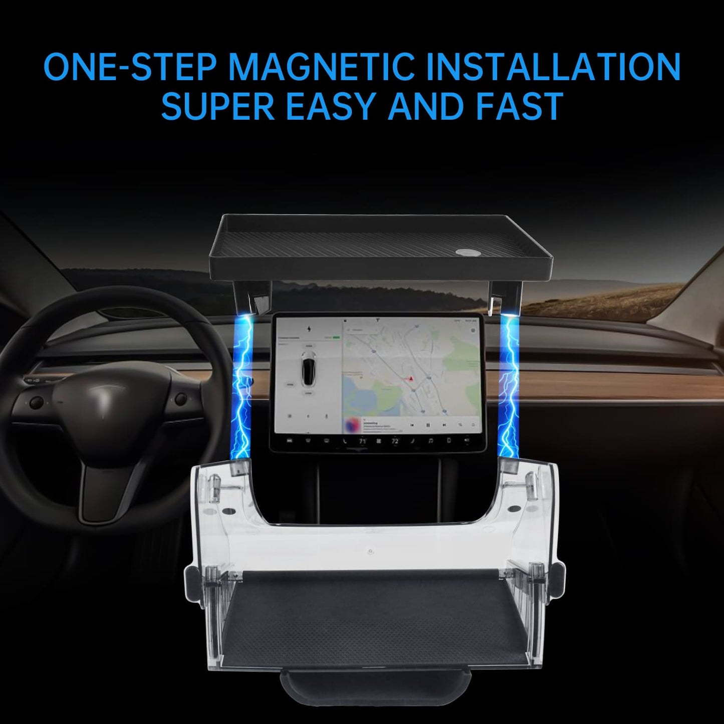 Tesla Model Y/3 Console Tray, Mag Under-Screen Box, Dash Tissue Holder, Easy Install