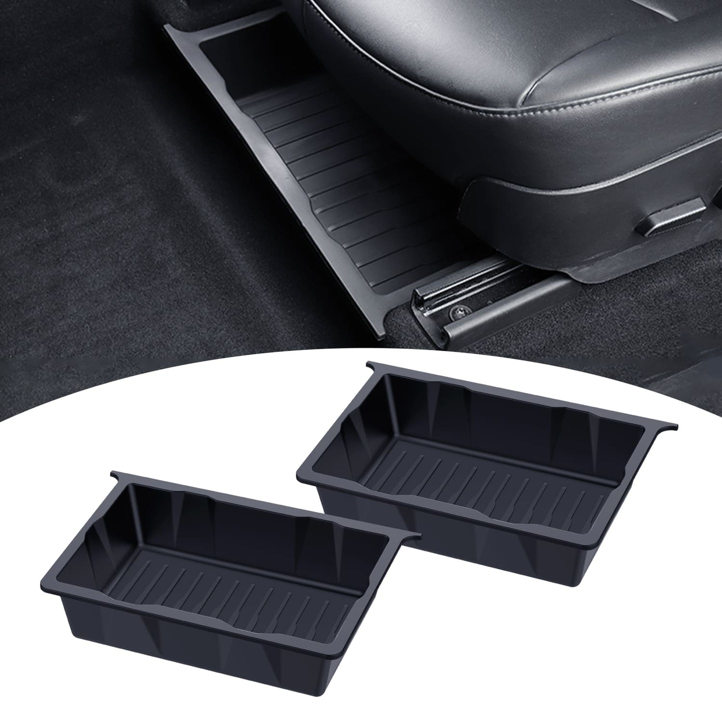 2PCS Tesla Model Y(2025-2020) Under Seat TPE Storage Box, Front/Back, Washable, Waterproof