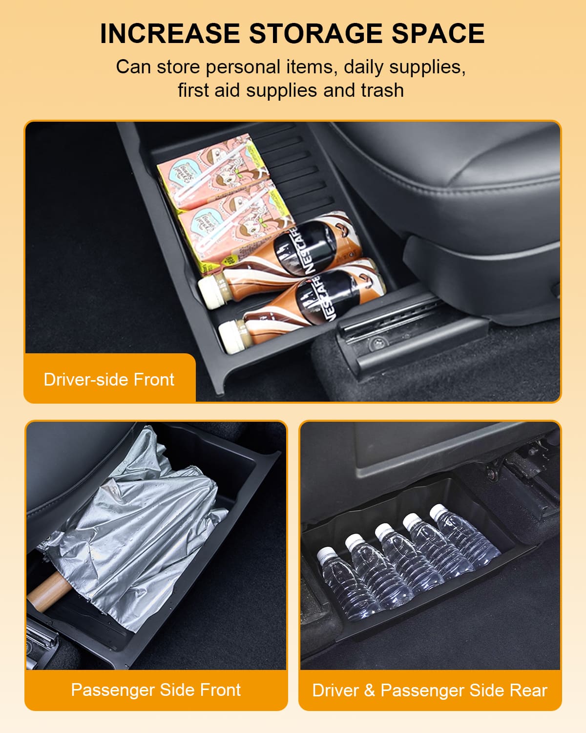 2PCS Tesla Model Y(2025-2020) Under Seat TPE Storage Box, Front/Back, Washable, Waterproof