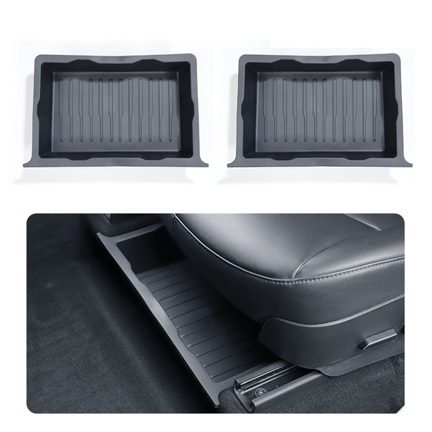 2PCS Tesla Model Y(2025-2020) Under Seat TPE Storage Box, Front/Back, Washable, Waterproof