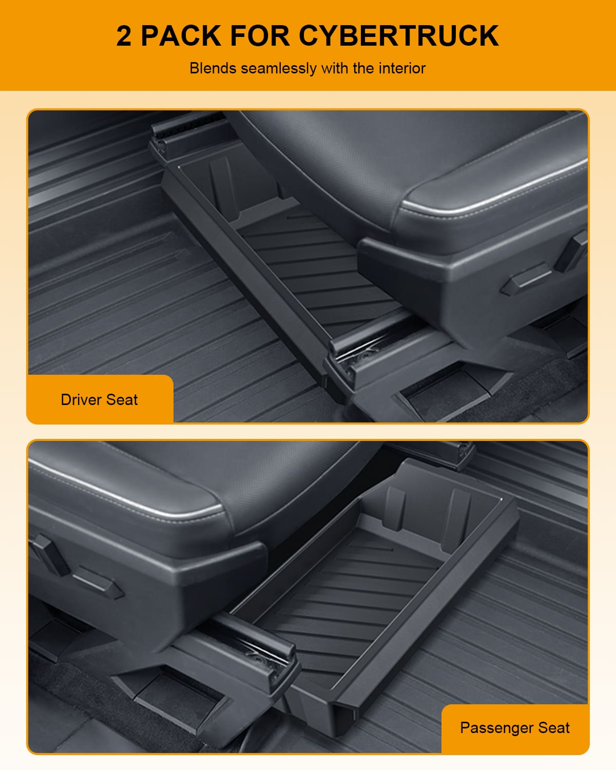 2 Pack Tesla Cybertruck(2024) Front Under Seat TPE Storage Box, Washable