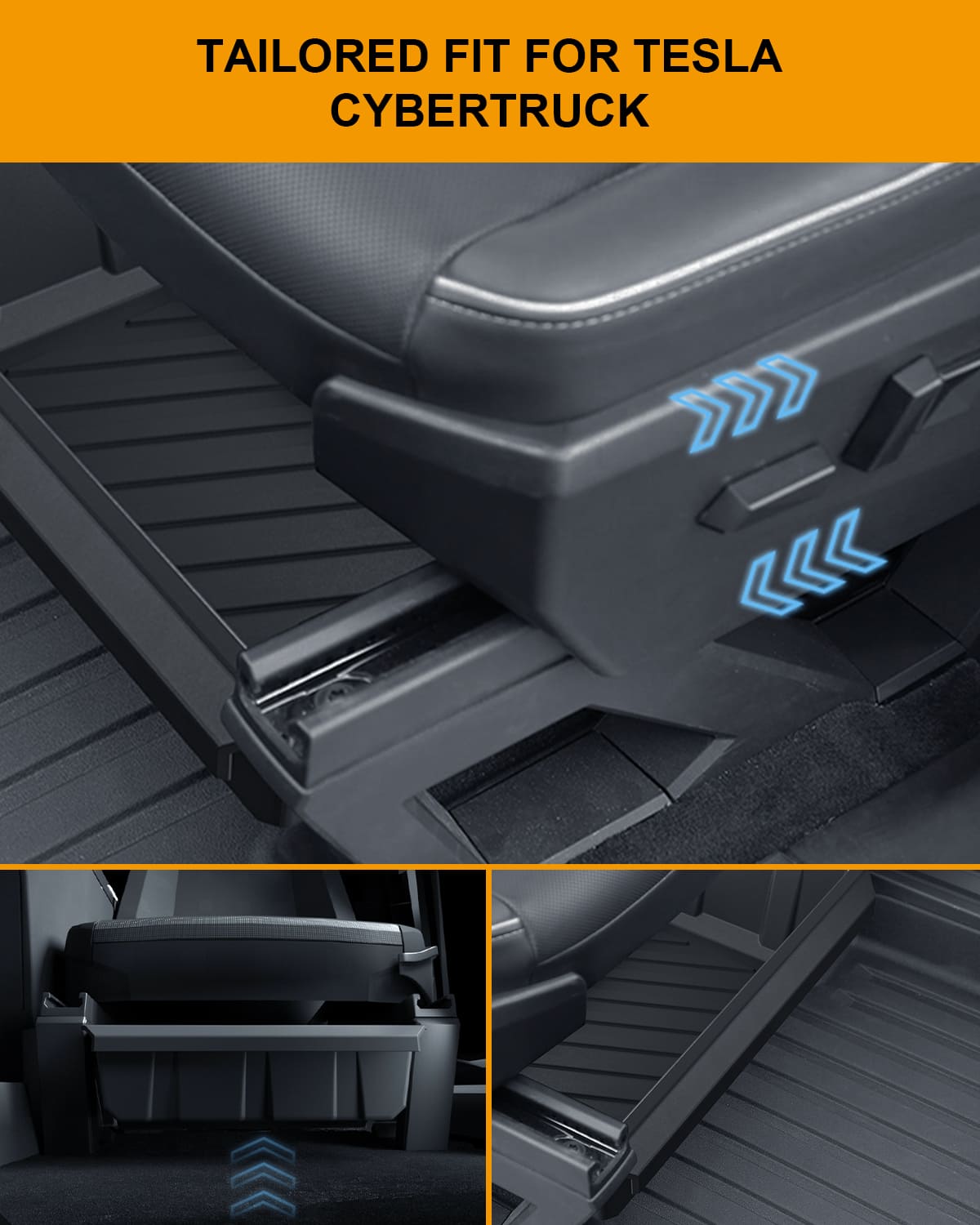 2 Pack Tesla Cybertruck(2024) Front Under Seat TPE Storage Box, Washable