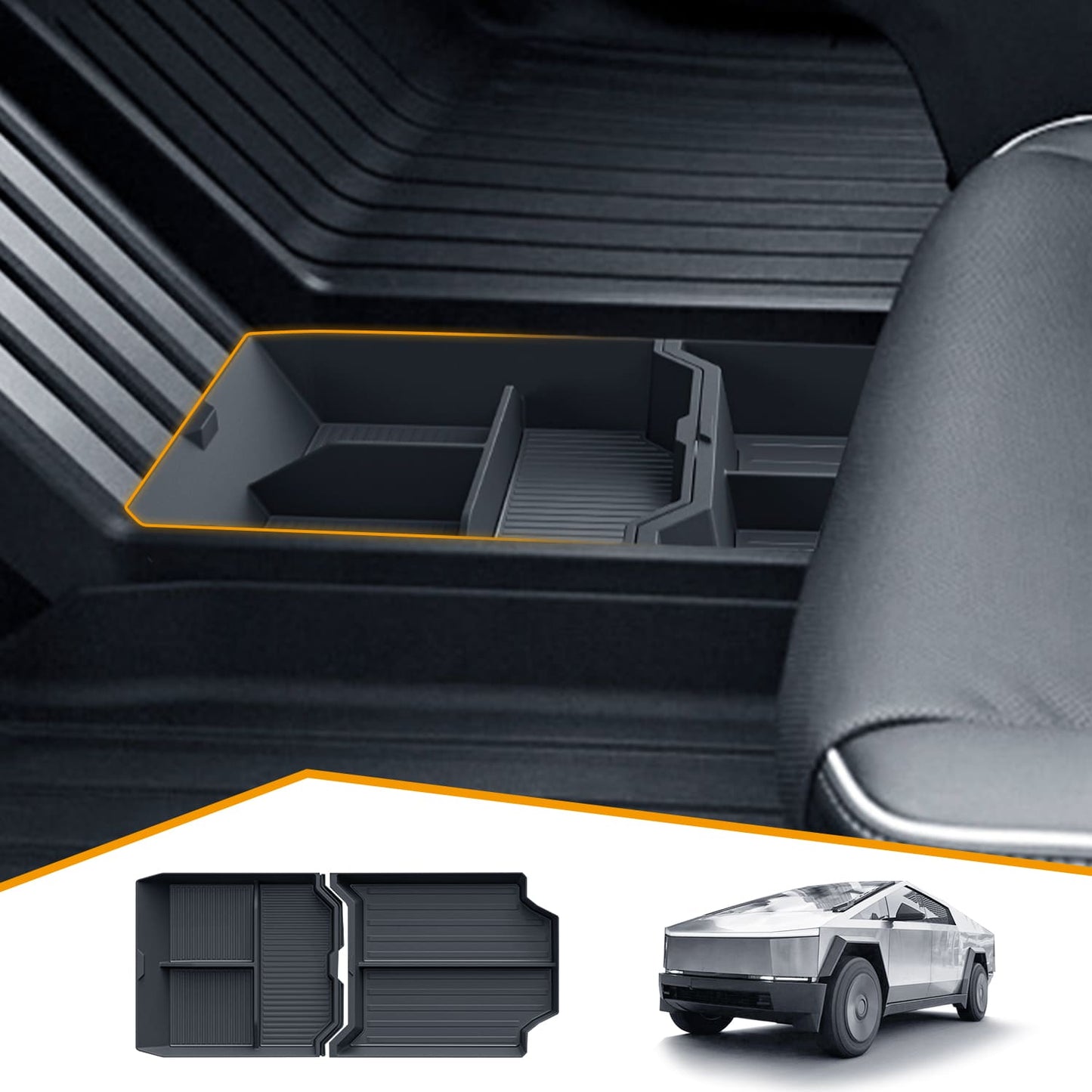2-Pack Tesla Cybertruck(2024) ABS Floor Lower Console Organizer Tray