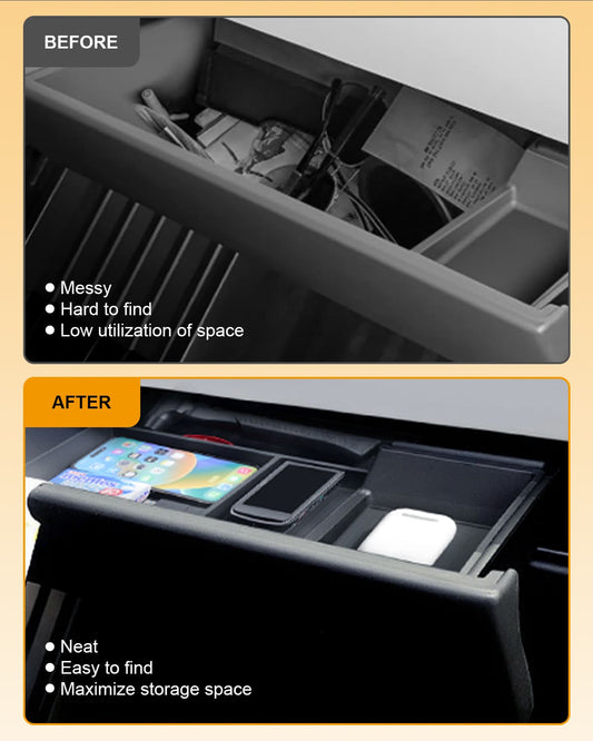 Tesla Cybertruck(2024) Glove Box, Center Console Organizer Tray, Anti-Slip Silicone Pad, TPE Material, Black