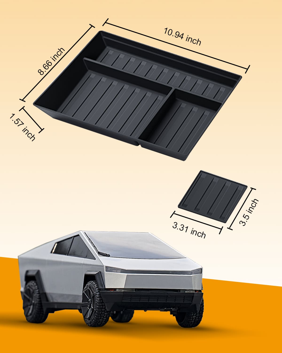 Tesla Cybertruck(2024) Glove Box, Center Console Organizer Tray, Anti-Slip Silicone Pad, TPE Material, Black