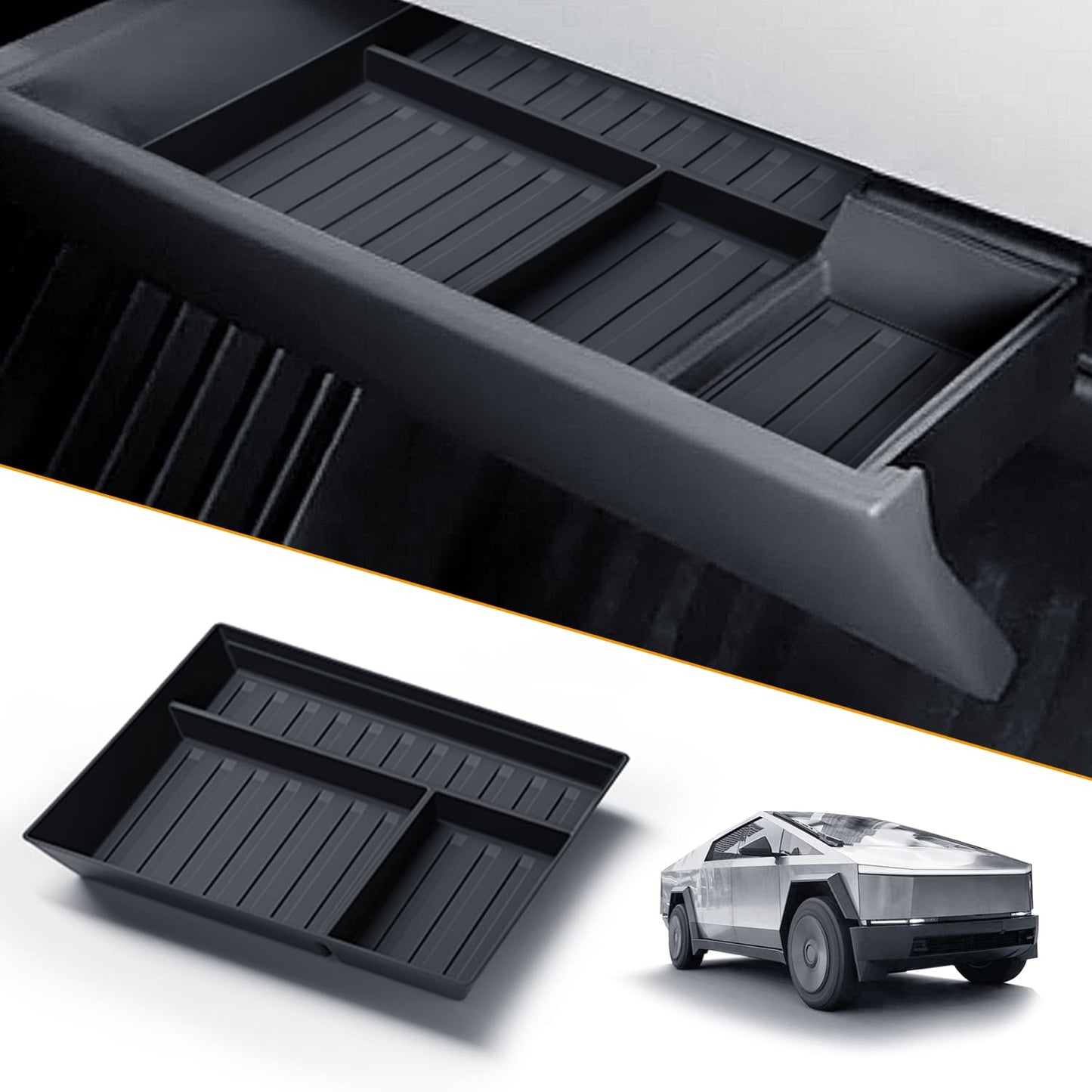 Tesla Cybertruck(2024) Glove Box, Center Console Organizer Tray, Anti-Slip Silicone Pad, TPE Material, Black