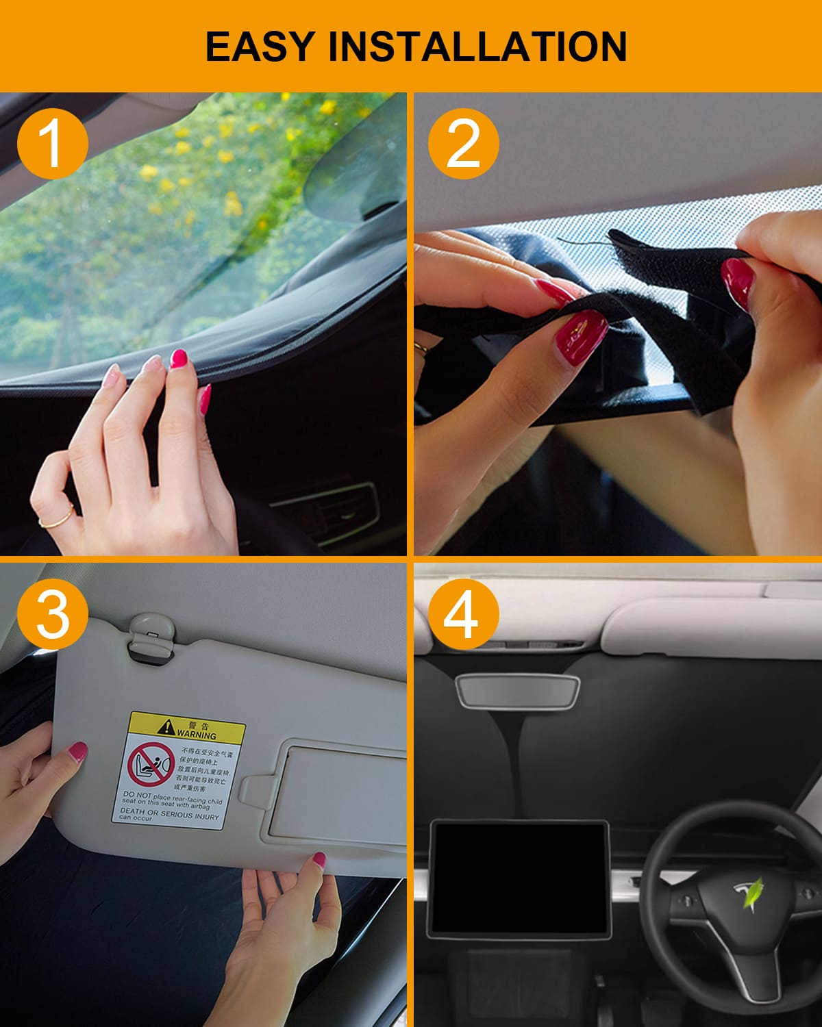Tesla Model Y/3(2024-2016) Foldable Windshield Sunshade, Storage Bag, UV Block, Summer Accessory