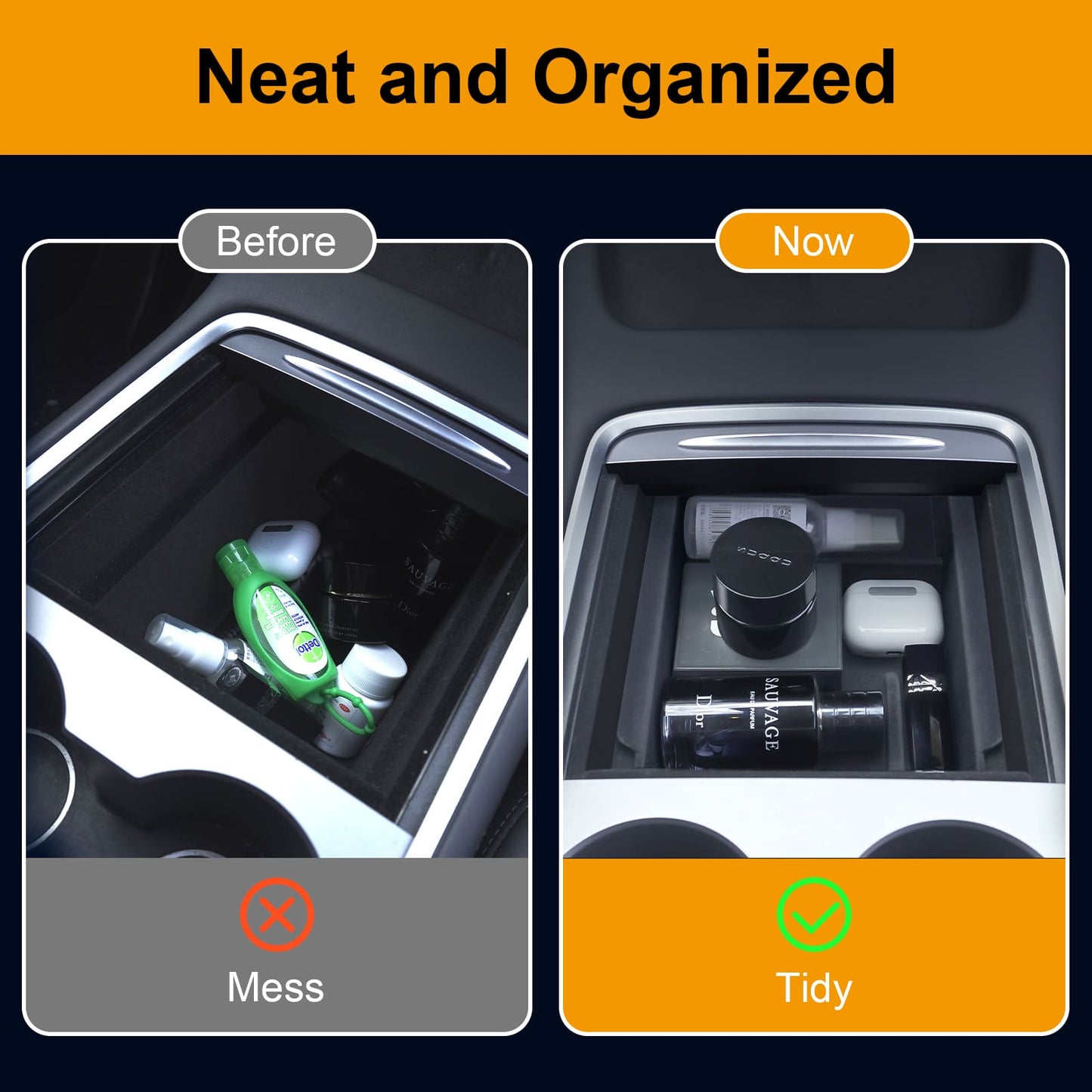 Tesla Model Y/3 (2021 - 2024) Console Tray, Velvet Anti - Scratch, Easy Install, Smooth Slide