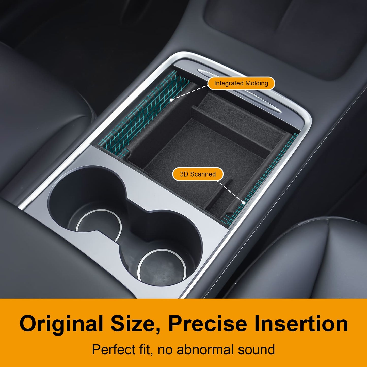 Tesla Model Y/3 (2021 - 2024) Console Tray, Velvet Anti - Scratch, Easy Install, Smooth Slide
