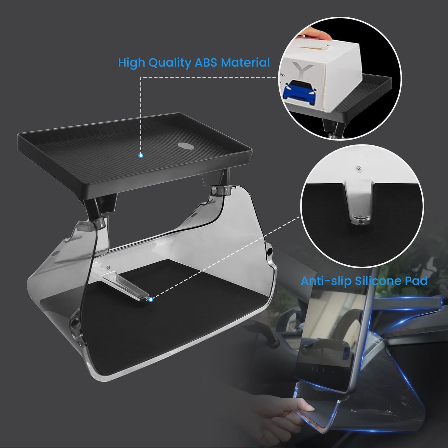 Tesla Model Y/3 Organizer Tray, Magnetic Box, Tissue Holder, Easy Install
