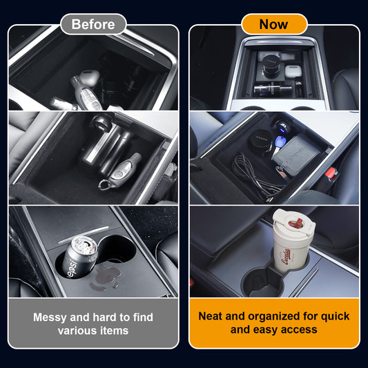 Tesla Model Y 2020-2024 5PCS Console Tray, Armrest/Hidden Storage, Cup Insert, Under Seat Box