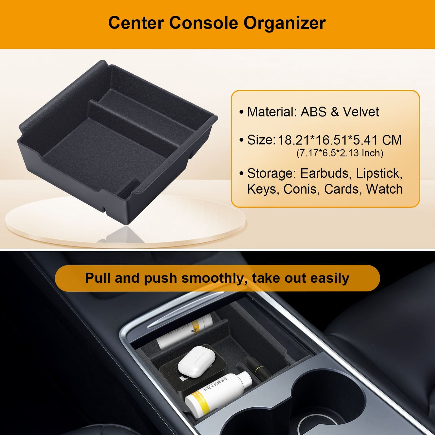 Tesla Model Y 2020-2024 5PCS Console Tray, Armrest/Hidden Storage, Cup Insert, Under Seat Box