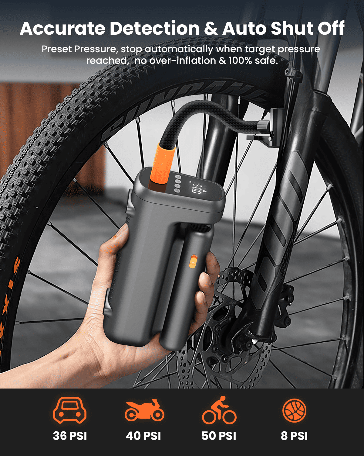 150PSI Tire Inflator, 7800mAh, Cordless, Fast Inflate, Gauge, for Vehicles/Ball