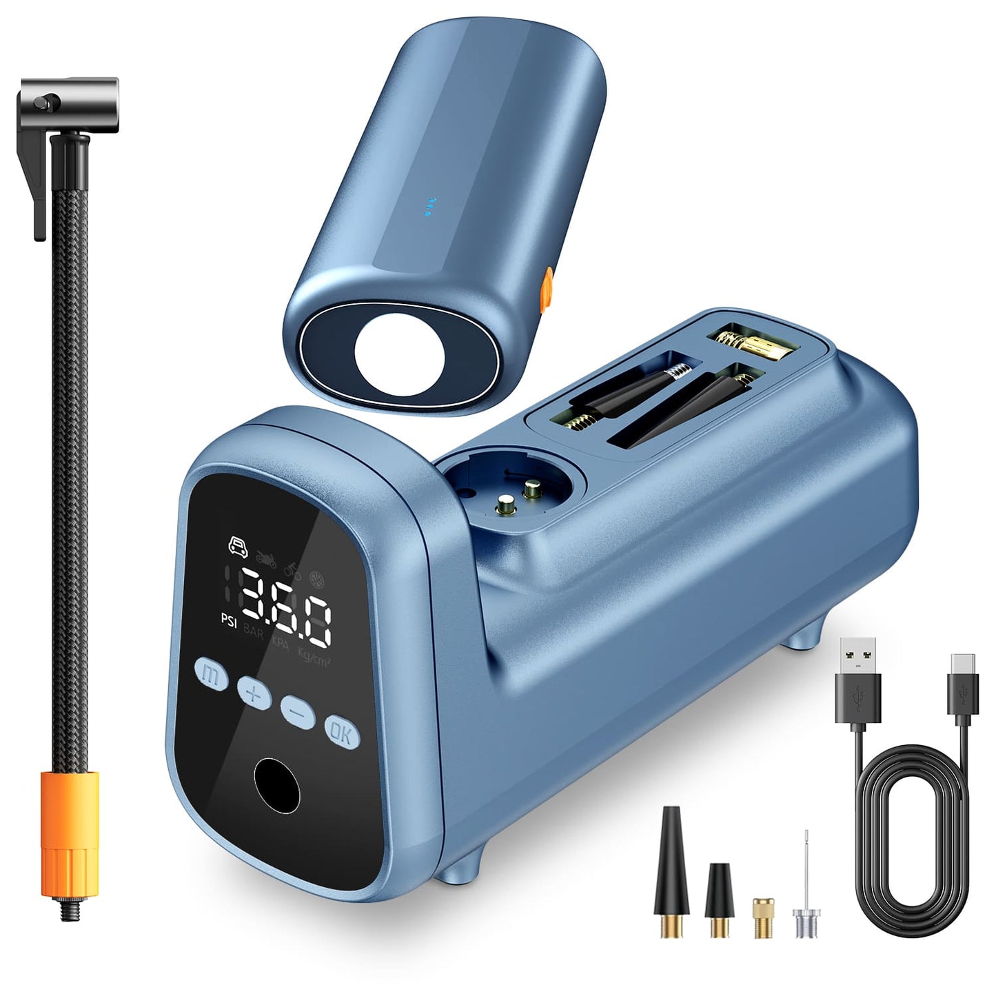 150PSI Tire Inflator, 7800mAh, Cordless, Fast Inflate, Gauge, for Vehicles/Ball