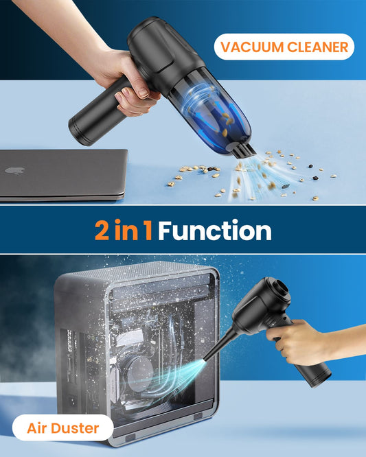 2-in-1 Electric Air Duster, Mini Vacuum, 3-Gear 120000 RPM, Reusable Keyboard Cleaner, 9000mAh, LED Light