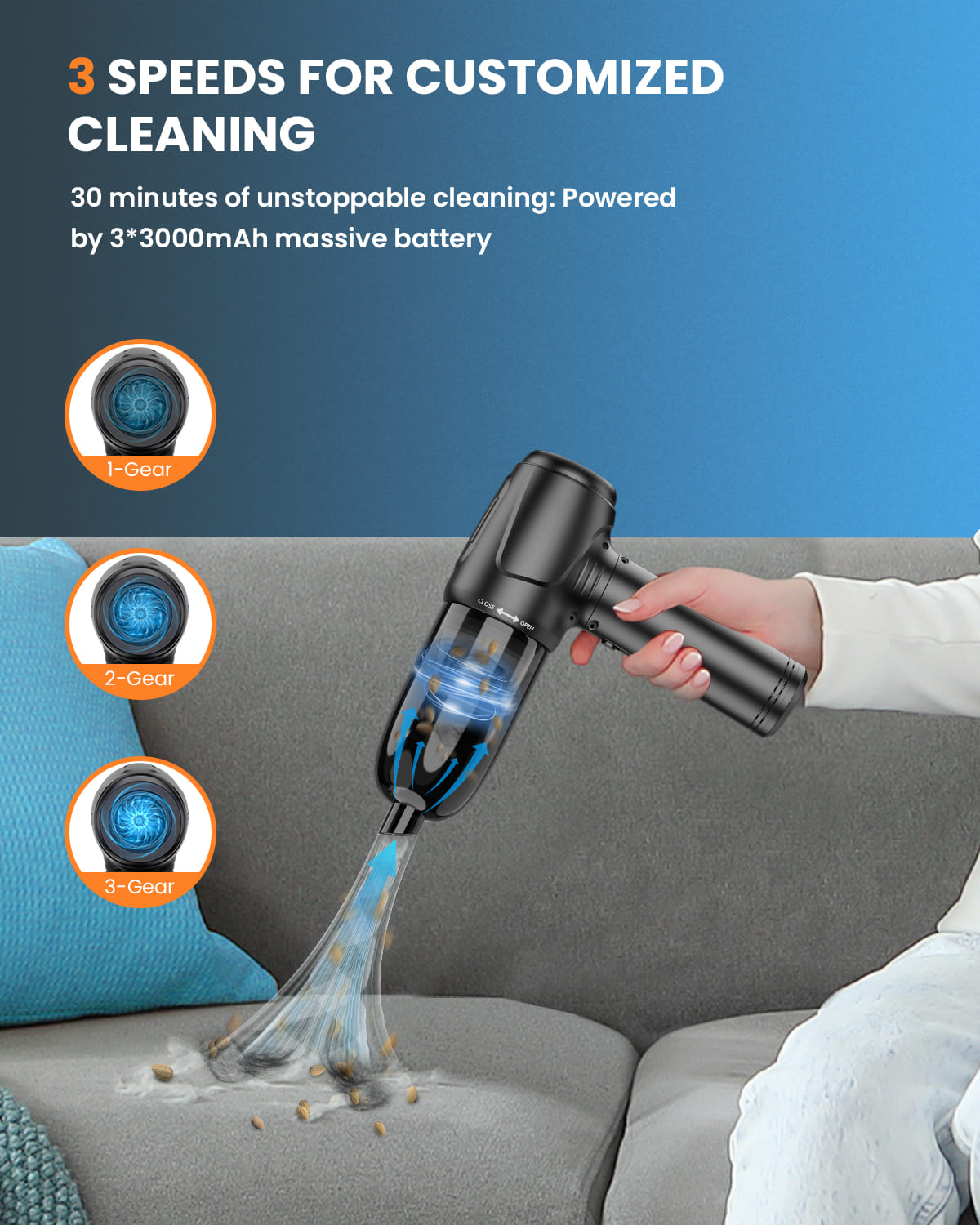 2-in-1 Electric Air Duster, Mini Vacuum, 3-Gear 120000 RPM, Reusable Keyboard Cleaner, 9000mAh, LED Light