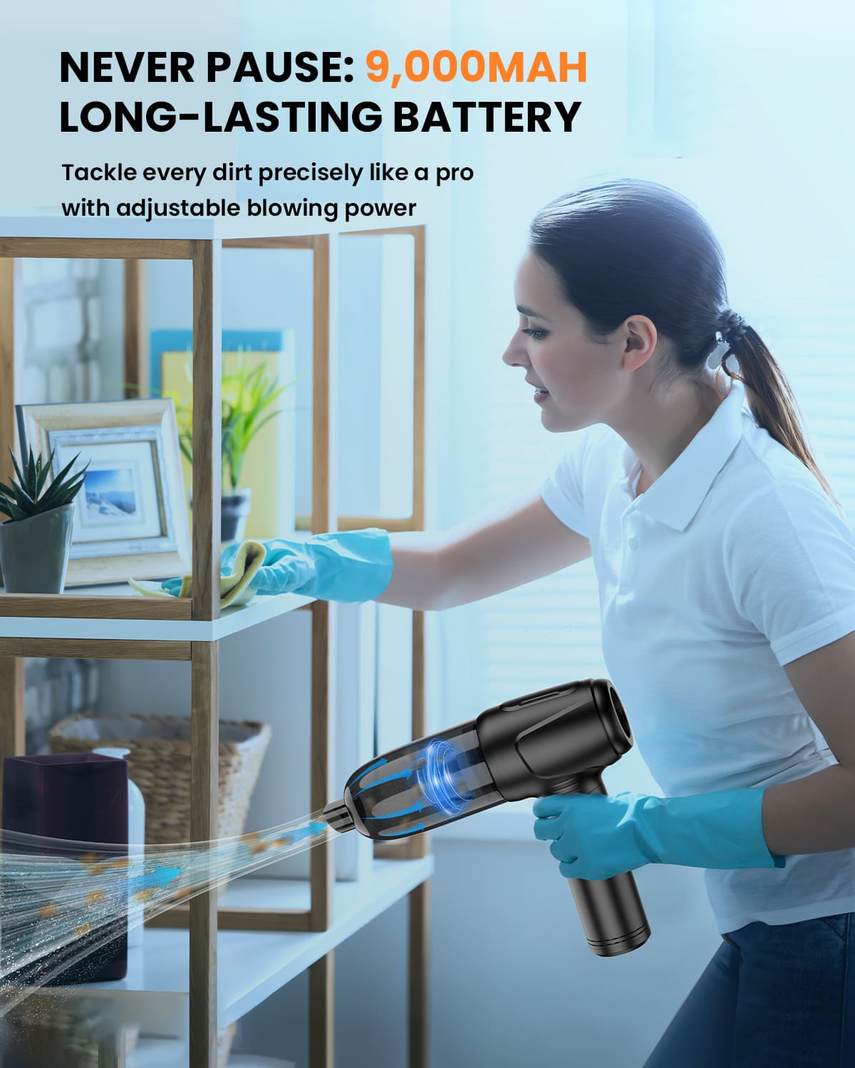 2-in-1 Electric Air Duster, Mini Vacuum, 3-Gear 120000 RPM, Reusable Keyboard Cleaner, 9000mAh, LED Light