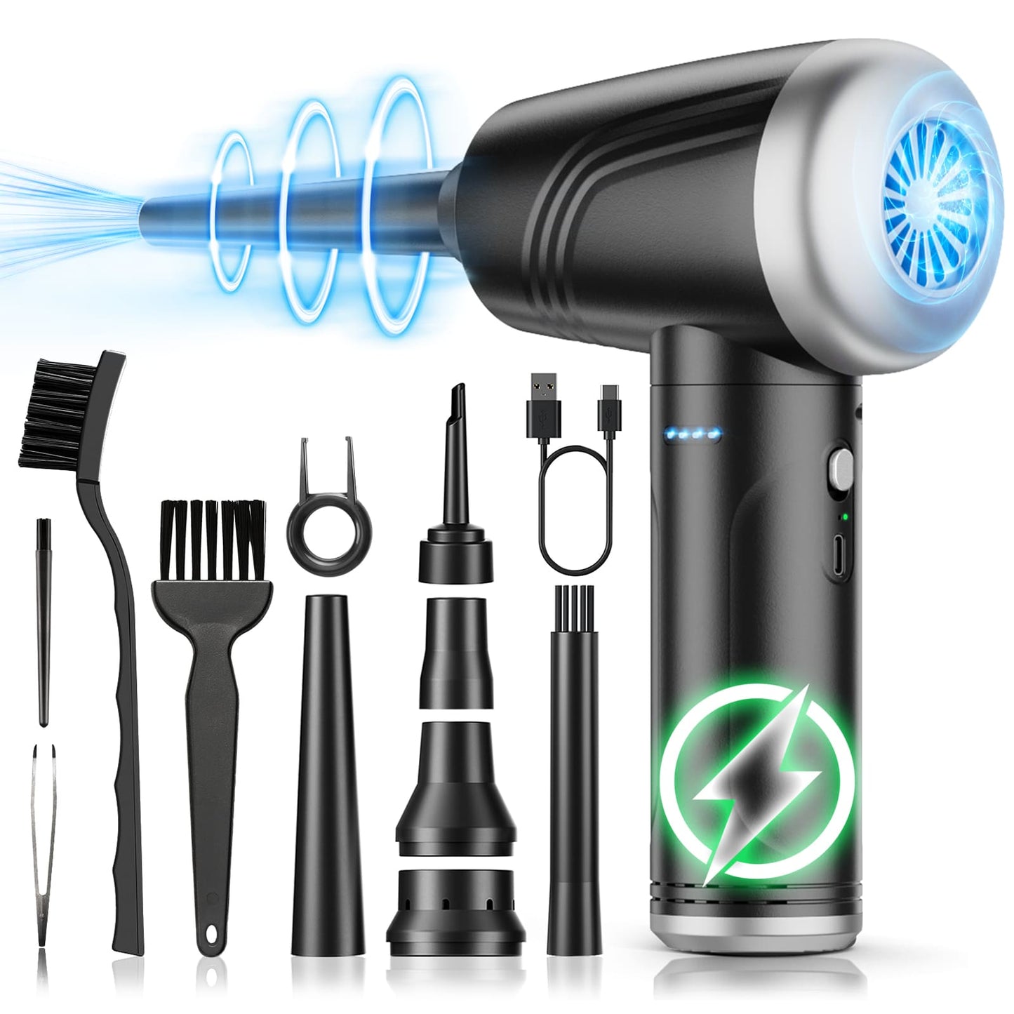 11-in-1 Air Duster, 3-Gear 120000 RPM, LED, Reusable, 9000mAh Cordless, PC/Car