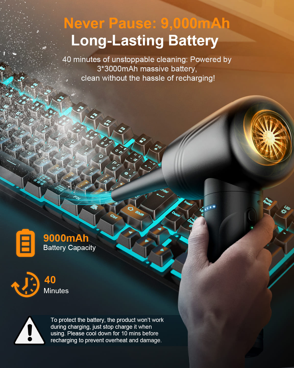 11-in-1 Air Duster, 3-Gear 120000 RPM, LED, Reusable, 9000mAh Cordless, PC/Car