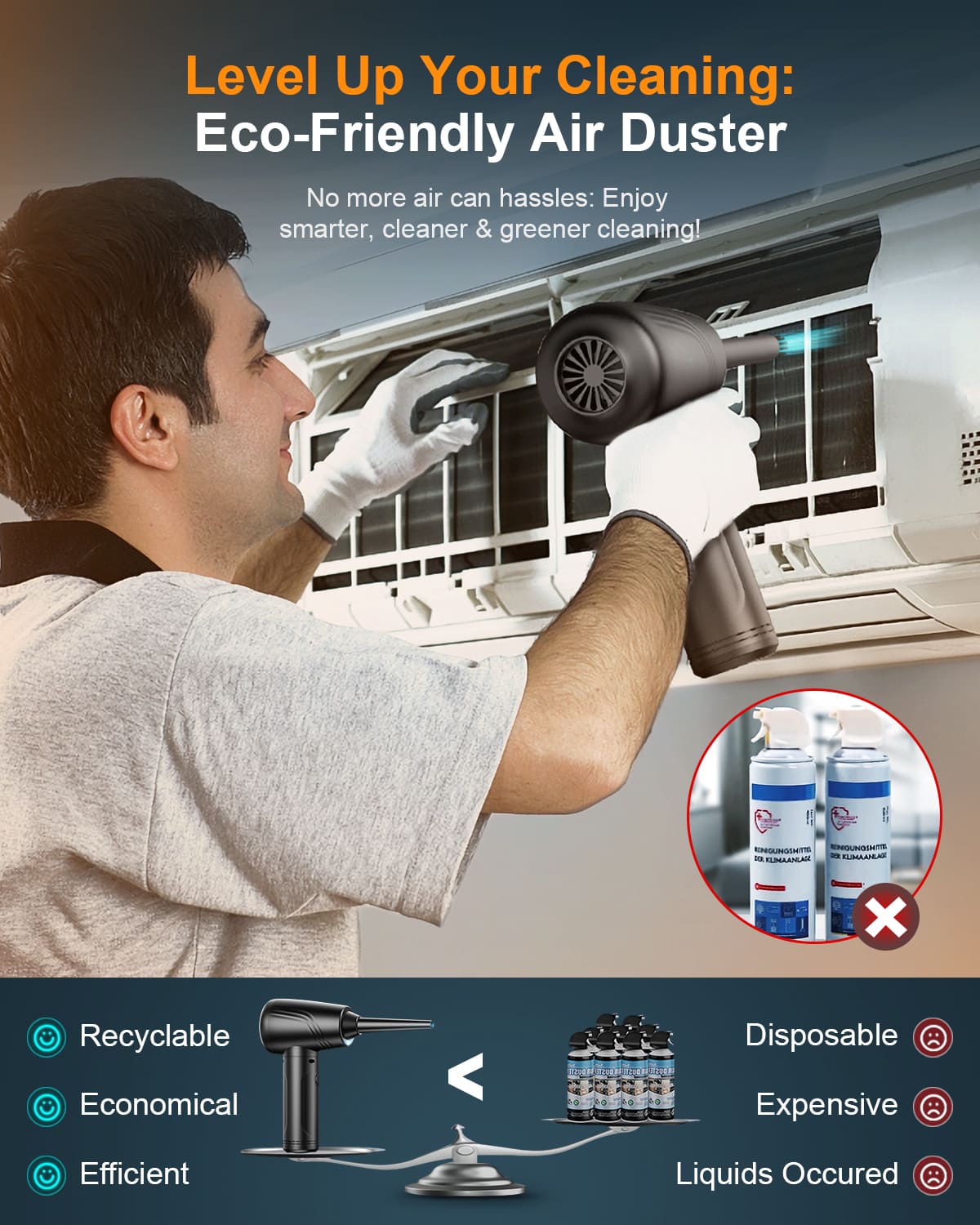 11-in-1 Air Duster, 3-Gear 120000 RPM, LED, Reusable, 9000mAh Cordless, PC/Car