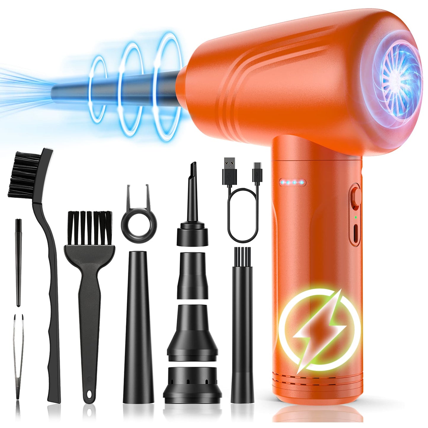 11-in-1 Air Duster, 3-Gear 120000 RPM, LED, Reusable, 9000mAh Cordless, PC/Car