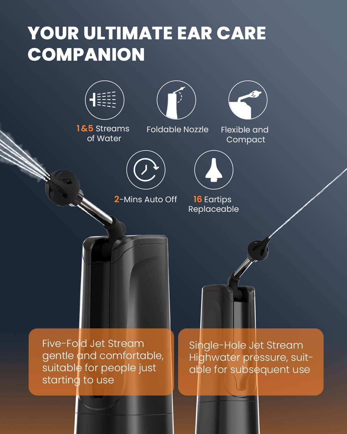 BANKKY Electric Ear Flush Kit, 7 Ear Picks, 16 Eartips, 3 Modes, Water-Powered, for Adults & Kids, Safe, Effective