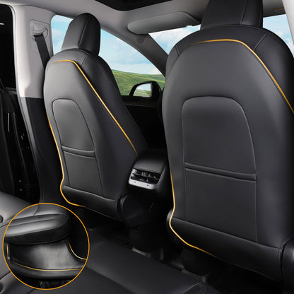 Tesla Model Y Leather Seat Back Protector, Kick Mats w/ Pocket, Waterproof Rear Door Sill, 2 Sets