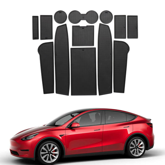 Tesla Model Y Cup Holder Mat, BANKKY 9PCS Door & Console Liners, 2020-2024, Waterproof Set