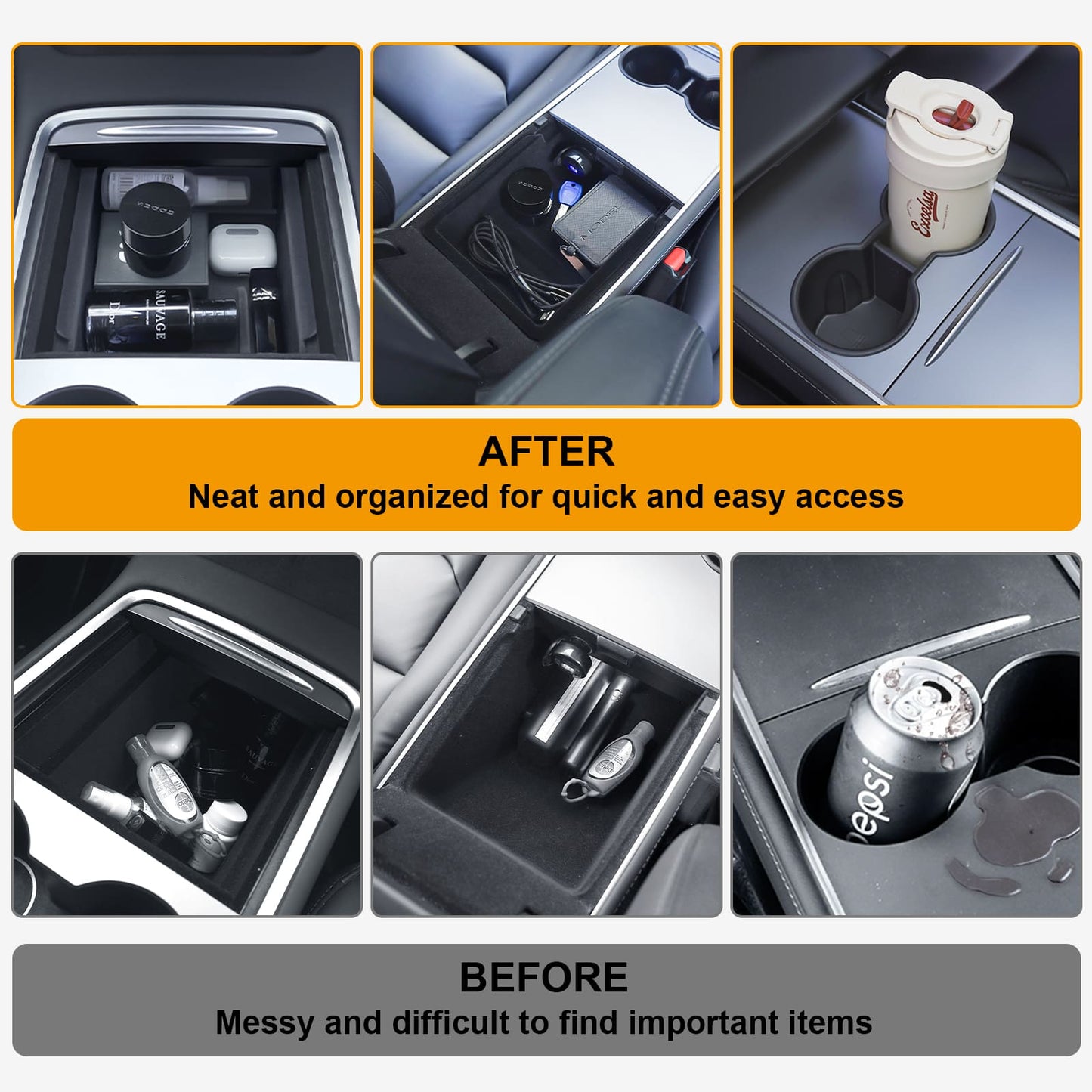 Tesla Model Y 2020-2024 7PCS Console Kit: Armrest, Hidden Box, Cup, Under Seat, Wireless Charger