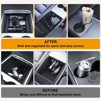 Tesla Model Y 2020-2024 7PCS Console Kit: Armrest, Hidden Box, Cup, Under Seat, Wireless Charger
