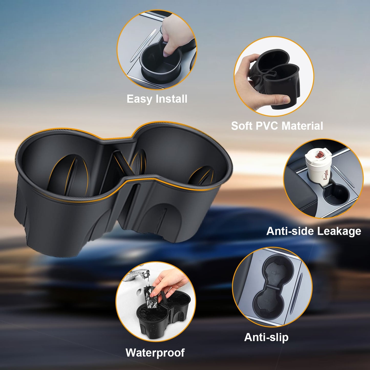 Tesla Model Y 2020-2024 7PCS Console Kit: Armrest, Hidden Box, Cup, Under Seat, Wireless Charger