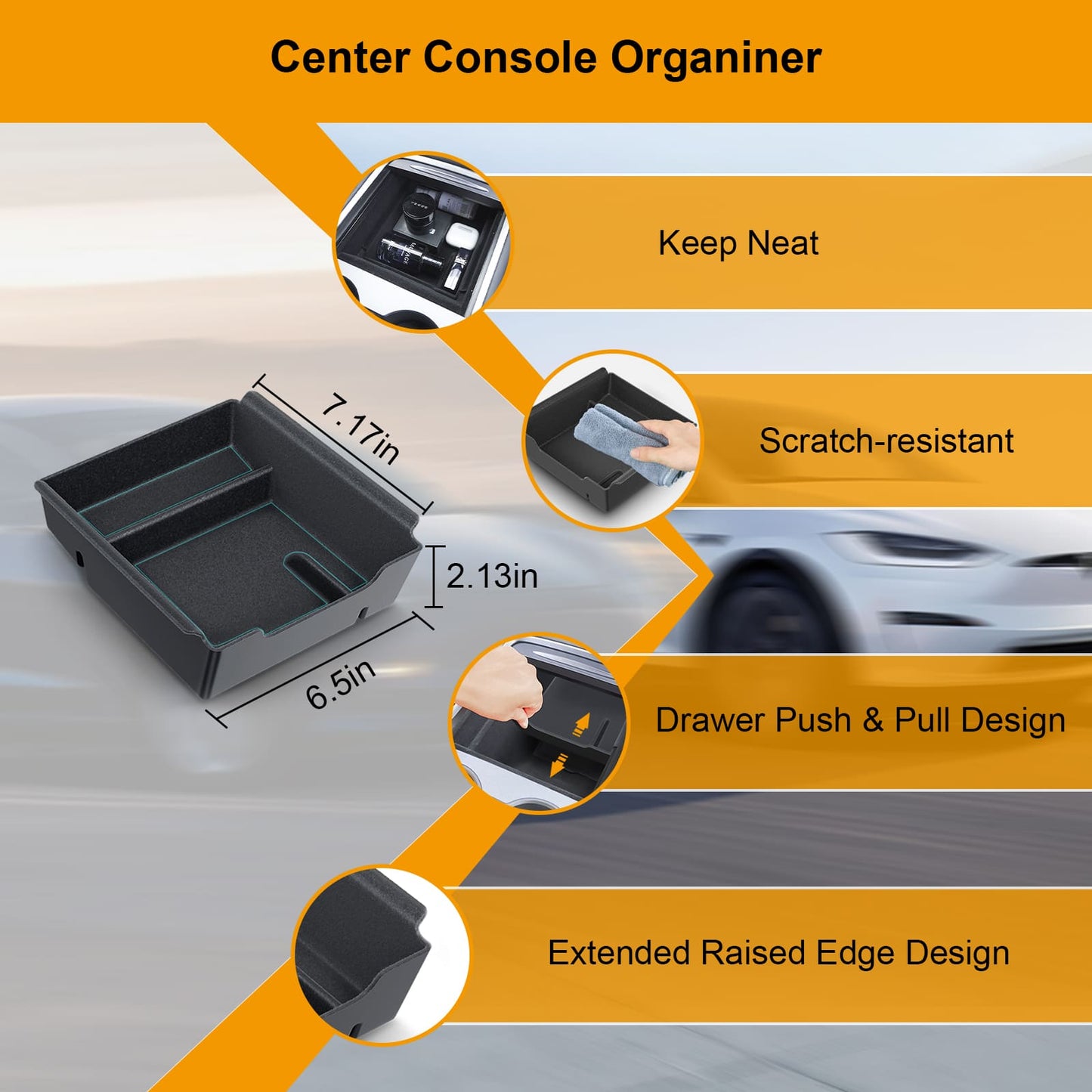 Tesla Model Y 2020-2024 7PCS Console Kit: Armrest, Hidden Box, Cup, Under Seat, Wireless Charger
