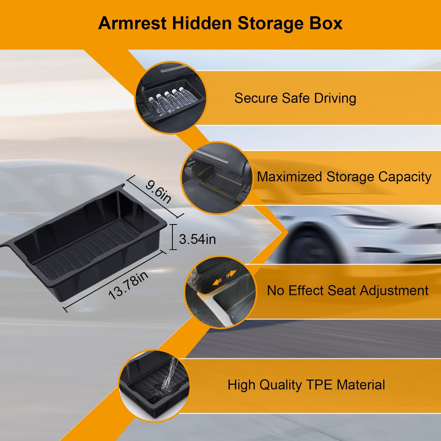 Tesla Model Y 2020-2024 7PCS Console Kit: Armrest, Hidden Box, Cup, Under Seat, Wireless Charger