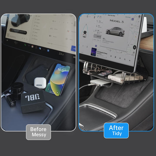 Tesla Model Y/3 Console Tray, Mag Under-Screen Box, Dash Tissue Holder, Easy Install