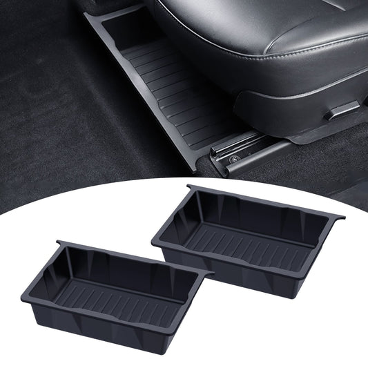 2PCS Tesla Model Y(2025-2020) Under Seat TPE Storage Box, Front/Back, Washable, Waterproof