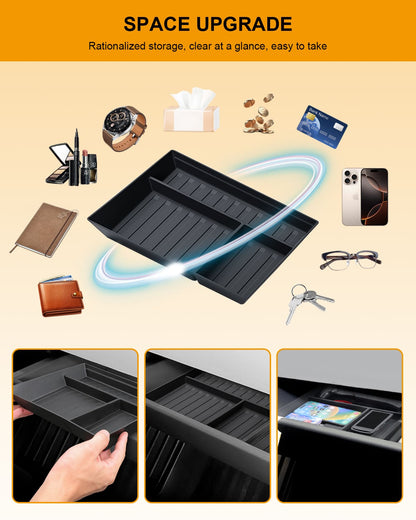 Tesla Cybertruck(2024) Glove Box, Center Console Organizer Tray, Anti-Slip Silicone Pad, TPE Material, Black