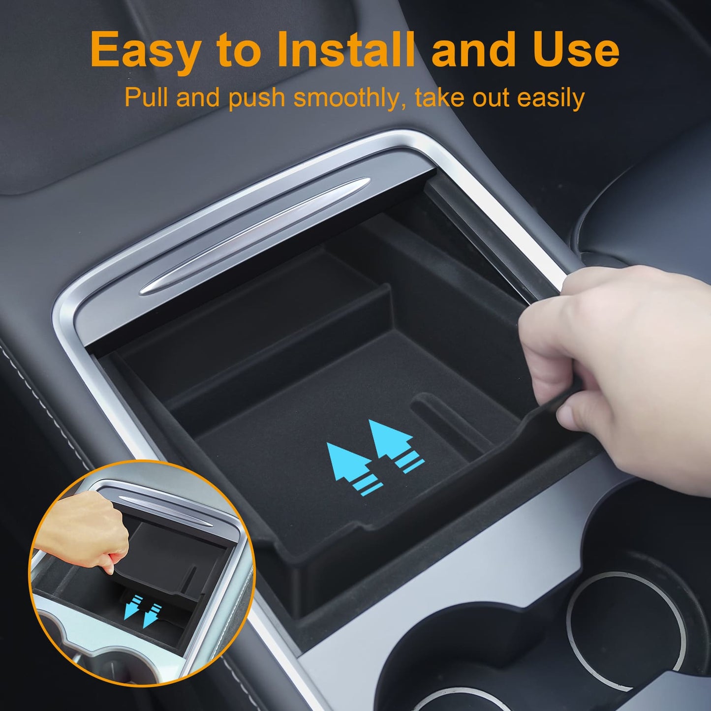 Tesla Model Y/3 (2021 - 2024) Console Tray, Velvet Anti - Scratch, Easy Install, Smooth Slide
